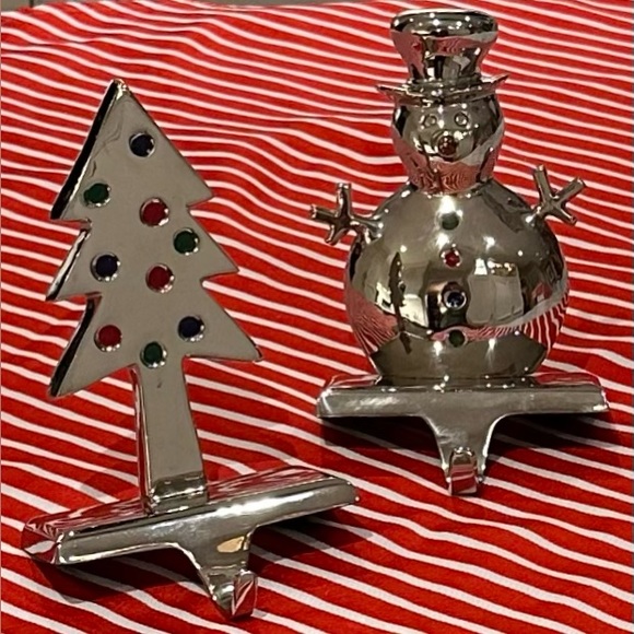 POTTERY BARN Christmas Tree Stocking Hangers Silver Tone - set of 2 - Picture 3 of 9